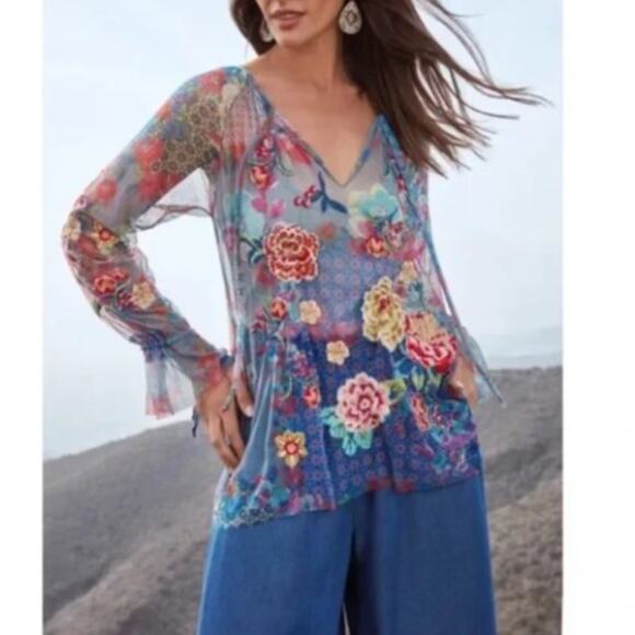 NWT Johnny Was Biya Calliope Mesh Blouse XXL - Picture 1 of 7